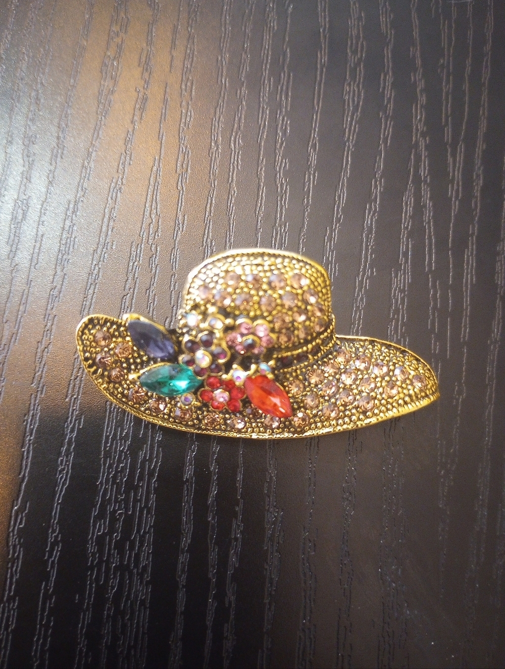 Golden Fashion Hat Rhinestone Multicolor Gems Brooch Pin